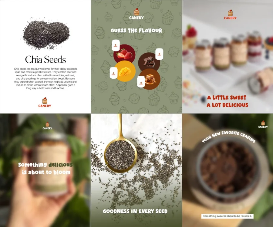 Canery Instagram grid — chia seeds and dessert jars